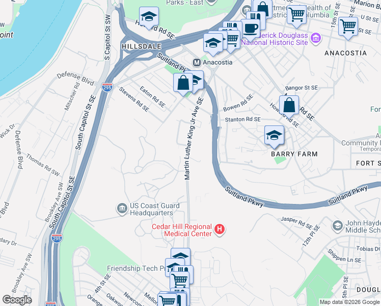 map of restaurants, bars, coffee shops, grocery stores, and more near 101 Independence Avenue Southeast in Washington