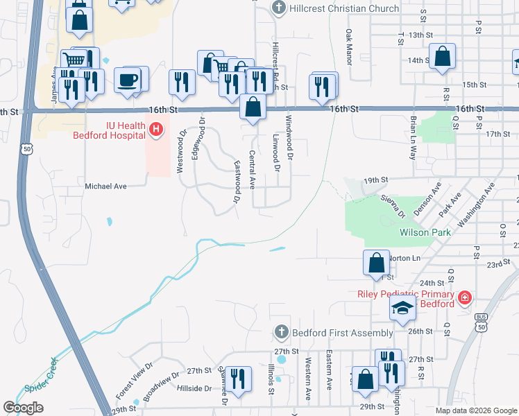 map of restaurants, bars, coffee shops, grocery stores, and more near 98 Oakwood Ln in Bedford