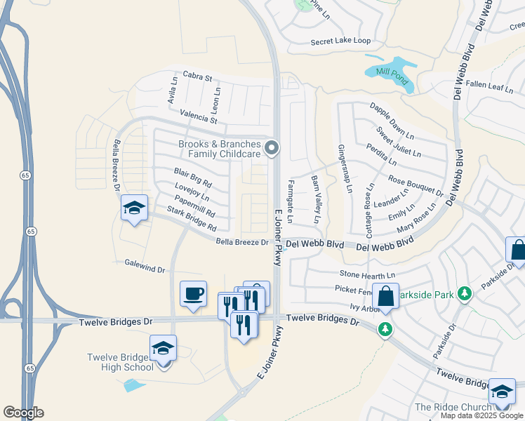 map of restaurants, bars, coffee shops, grocery stores, and more near East Joiner Parkway in Lincoln