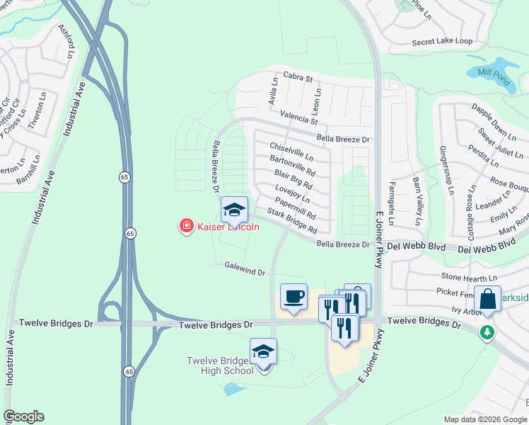 map of restaurants, bars, coffee shops, grocery stores, and more near 1797 Bella Breeze Drive in Lincoln