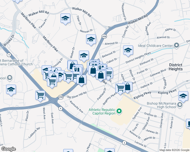 map of restaurants, bars, coffee shops, grocery stores, and more near 101 Independence Avenue Southeast in Washington