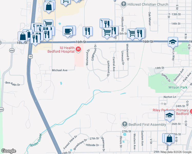 map of restaurants, bars, coffee shops, grocery stores, and more near 139 Edgewood Drive in Bedford