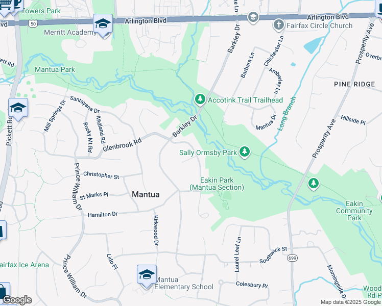 map of restaurants, bars, coffee shops, grocery stores, and more near 9001 Glenbrook Road in Fairfax