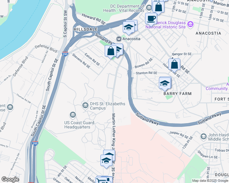map of restaurants, bars, coffee shops, grocery stores, and more near 2666 Martin Luther King Junior Avenue Southeast in Washington