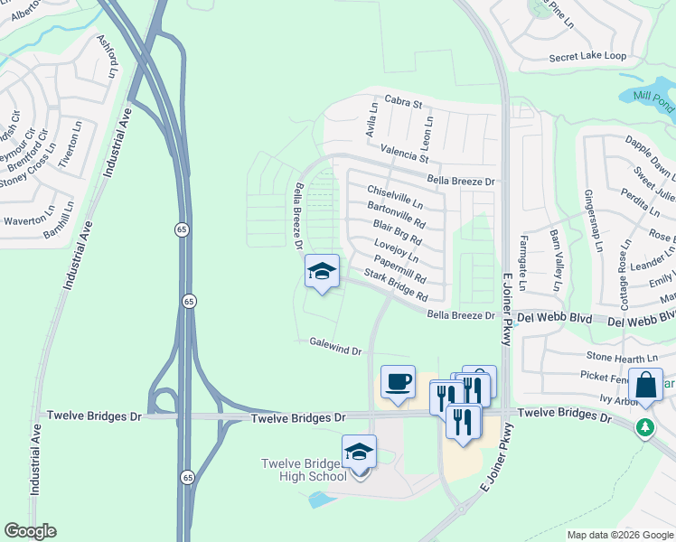 map of restaurants, bars, coffee shops, grocery stores, and more near 1797 Bella Breeze Drive in Lincoln