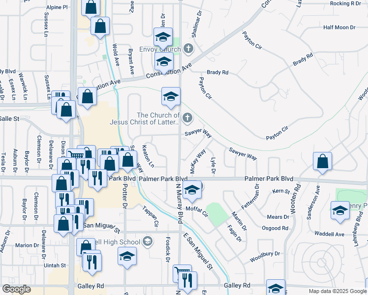 map of restaurants, bars, coffee shops, grocery stores, and more near 1625 North Murray Boulevard in Colorado Springs