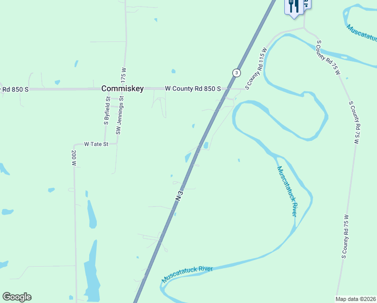 map of restaurants, bars, coffee shops, grocery stores, and more near 8800 Indiana 3 in Commiskey
