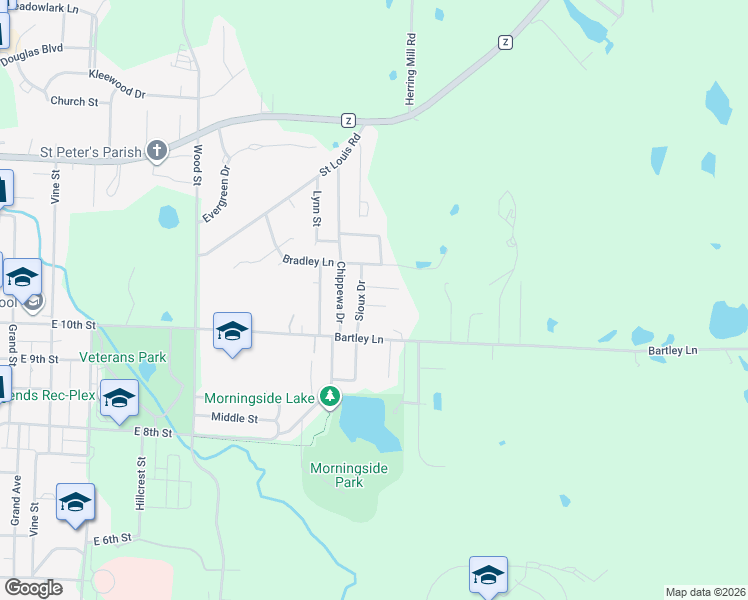 map of restaurants, bars, coffee shops, grocery stores, and more near 1301-1307 Osage Lane in Fulton
