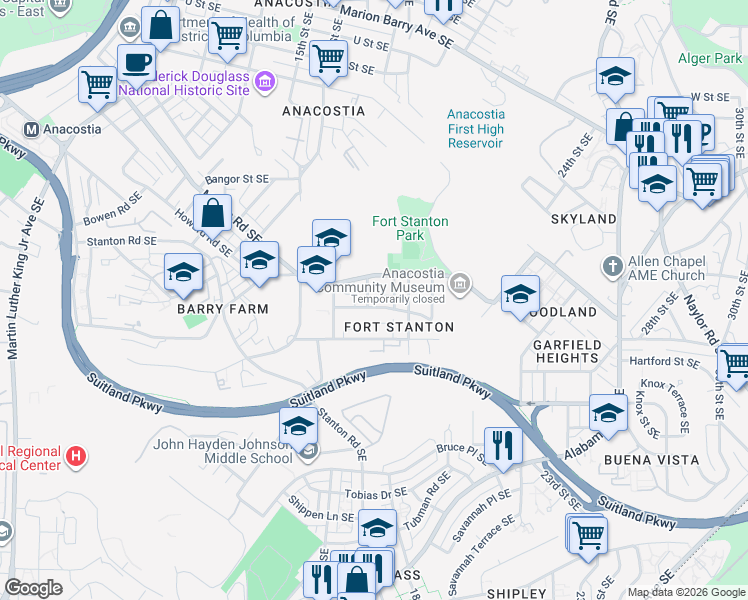 map of restaurants, bars, coffee shops, grocery stores, and more near 101 Independence Avenue Southeast in Washington