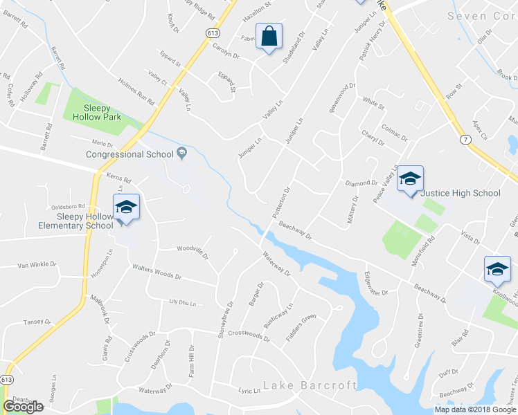 map of restaurants, bars, coffee shops, grocery stores, and more near 3304 Juniper Way in Falls Church