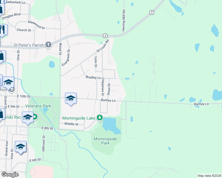 map of restaurants, bars, coffee shops, grocery stores, and more near 1301 Osage Lane in Fulton