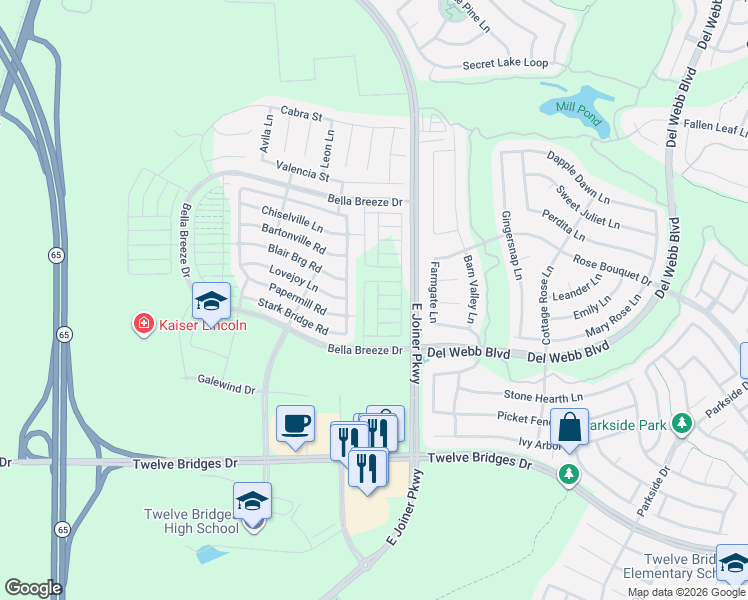 map of restaurants, bars, coffee shops, grocery stores, and more near 1168 Stark Bridge Road in Lincoln