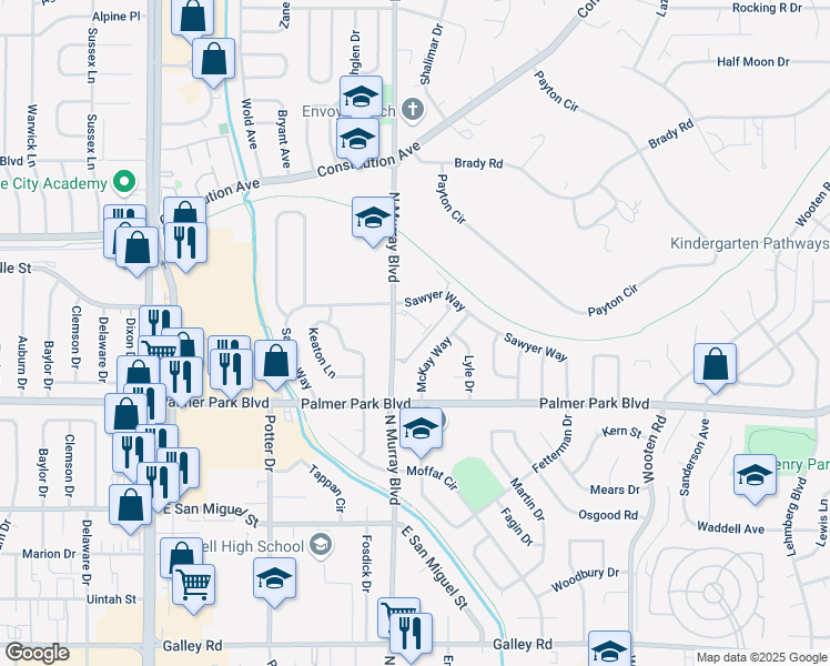 map of restaurants, bars, coffee shops, grocery stores, and more near 1534 McKay Way in Colorado Springs