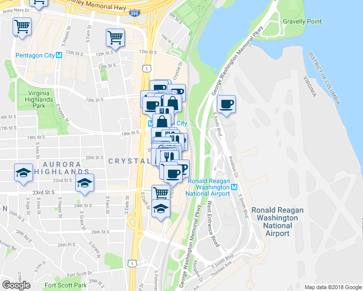 map of restaurants, bars, coffee shops, grocery stores, and more near 101 Independence Avenue Southeast in Washington