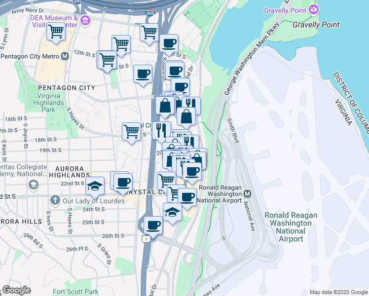 map of restaurants, bars, coffee shops, grocery stores, and more near 101 Independence Avenue Southeast in Washington