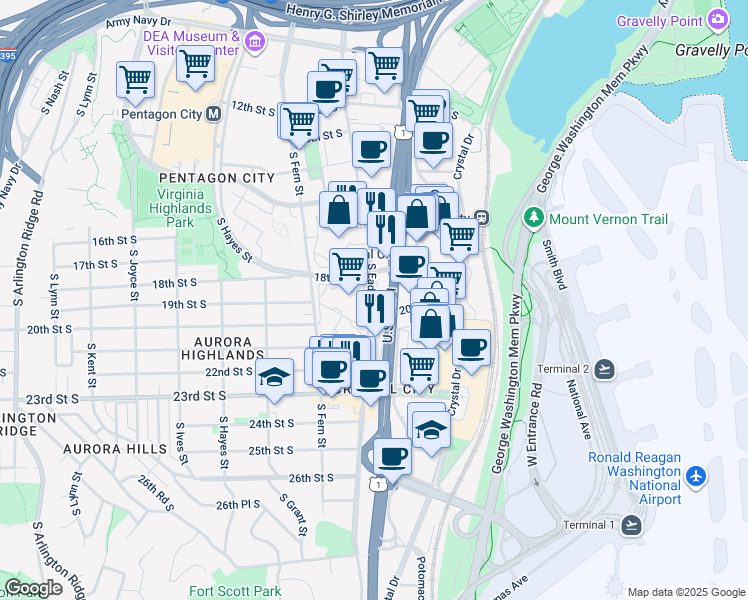 map of restaurants, bars, coffee shops, grocery stores, and more near 101 Independence Avenue Southeast in Washington