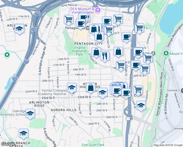 map of restaurants, bars, coffee shops, grocery stores, and more near in Arlington