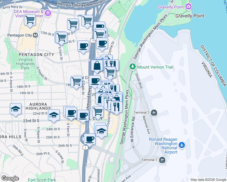 map of restaurants, bars, coffee shops, grocery stores, and more near 101 Independence Avenue Southeast in Washington