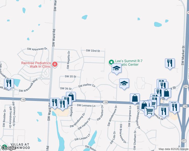 map of restaurants, bars, coffee shops, grocery stores, and more near 623 Southwest Philip Street in Lee's Summit