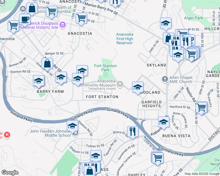 map of restaurants, bars, coffee shops, grocery stores, and more near 101 Independence Avenue Southeast in Washington