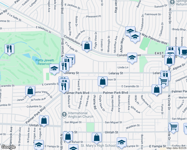map of restaurants, bars, coffee shops, grocery stores, and more near in Colorado Springs
