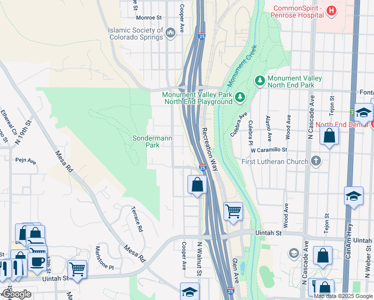 map of restaurants, bars, coffee shops, grocery stores, and more near 1520 Cooper Avenue in Colorado Springs