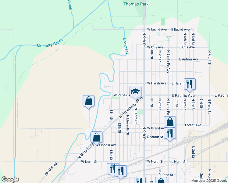 map of restaurants, bars, coffee shops, grocery stores, and more near 827-899 N 13th St in Salina