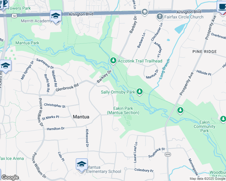 map of restaurants, bars, coffee shops, grocery stores, and more near 9000 Glenbrook Road in Fairfax