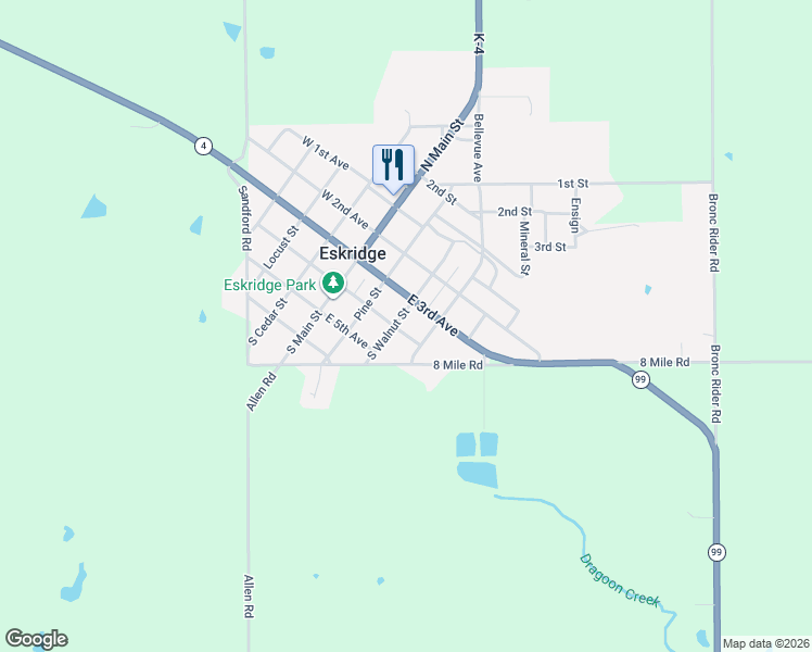 map of restaurants, bars, coffee shops, grocery stores, and more near 400-498 South Maple Street in Eskridge