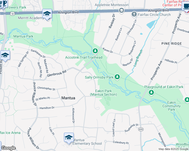 map of restaurants, bars, coffee shops, grocery stores, and more near 9000 Glenbrook Road in Fairfax