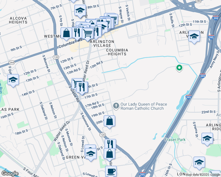 map of restaurants, bars, coffee shops, grocery stores, and more near 2700 16th Street South in Arlington