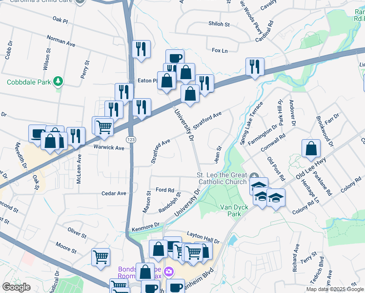 map of restaurants, bars, coffee shops, grocery stores, and more near 3575 Sharpes Meadow Lane in Fairfax