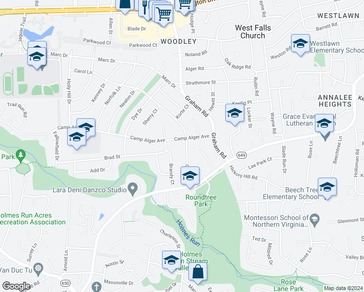 map of restaurants, bars, coffee shops, grocery stores, and more near 7137 Carol Lane in Falls Church
