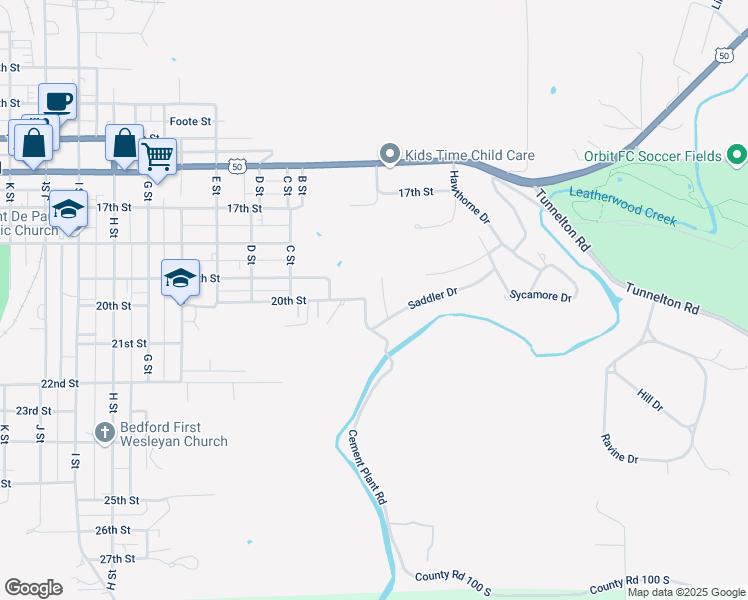 map of restaurants, bars, coffee shops, grocery stores, and more near 13 Saddler Court in Bedford