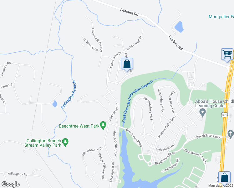 map of restaurants, bars, coffee shops, grocery stores, and more near 15305 Torcross Way in Upper Marlboro