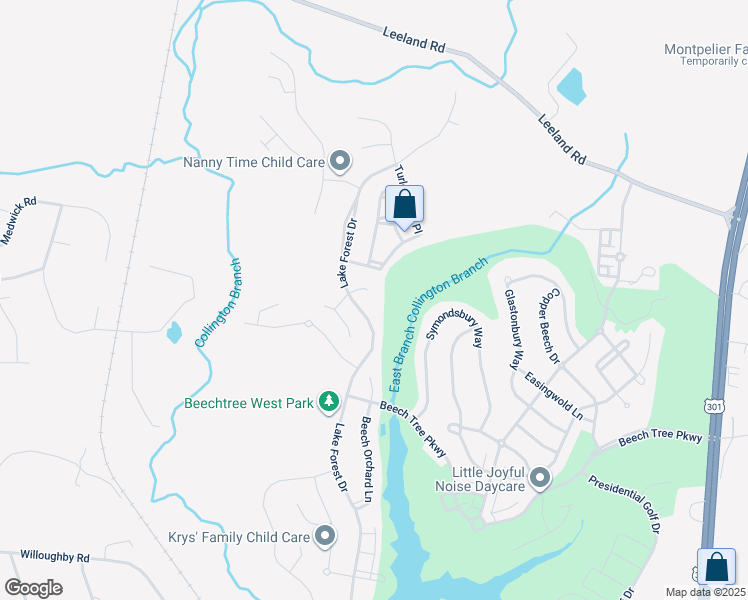 map of restaurants, bars, coffee shops, grocery stores, and more near 15305 Torcross Way in Upper Marlboro