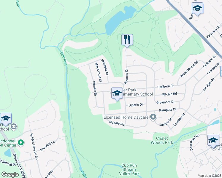 map of restaurants, bars, coffee shops, grocery stores, and more near 15110 Carlbern Drive in Centreville