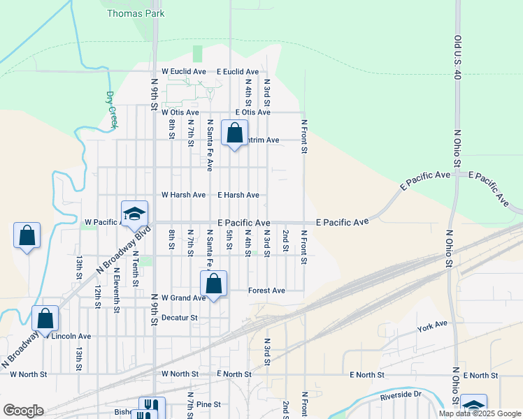 map of restaurants, bars, coffee shops, grocery stores, and more near 301-399 East Harsh Avenue in Salina