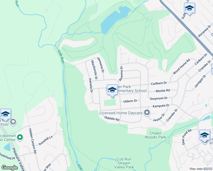map of restaurants, bars, coffee shops, grocery stores, and more near 15110 Carlbern Drive in Centreville