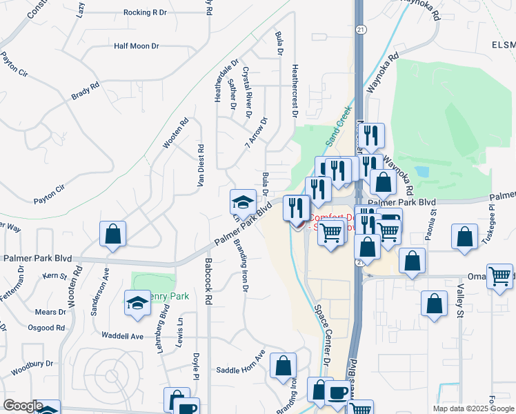 map of restaurants, bars, coffee shops, grocery stores, and more near 5502 Timeless View in Colorado Springs