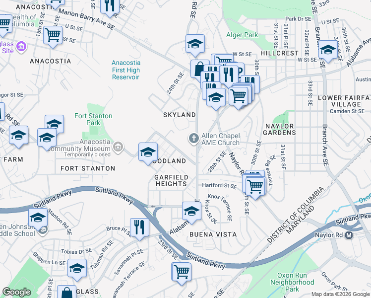 map of restaurants, bars, coffee shops, grocery stores, and more near 101 Independence Avenue Southeast in Washington