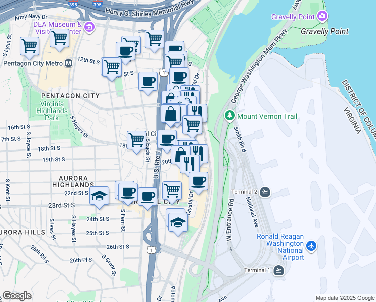 map of restaurants, bars, coffee shops, grocery stores, and more near 101 Independence Avenue Southeast in Washington
