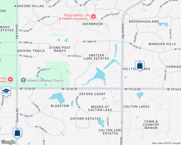 map of restaurants, bars, coffee shops, grocery stores, and more near 14911 Melrose Street in Overland Park