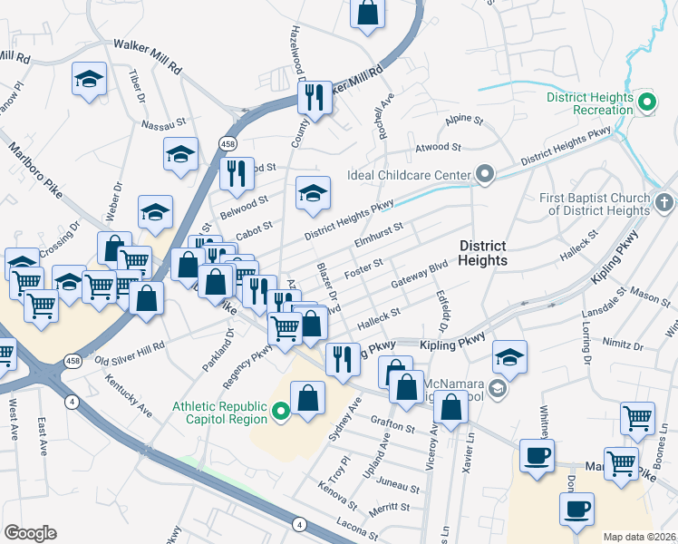 map of restaurants, bars, coffee shops, grocery stores, and more near 101 Independence Avenue Southeast in Washington