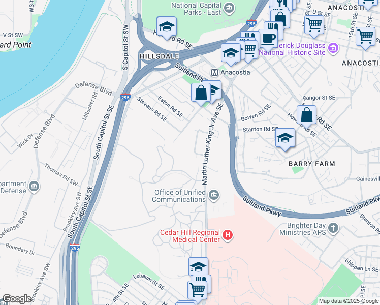 map of restaurants, bars, coffee shops, grocery stores, and more near 101 Independence Avenue Southeast in Washington