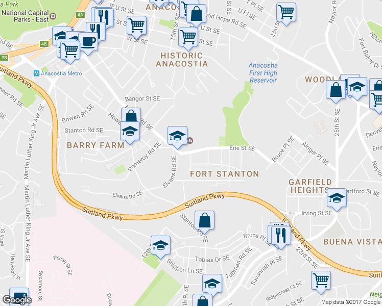 map of restaurants, bars, coffee shops, grocery stores, and more near 2400 16th Street Southeast in Washington
