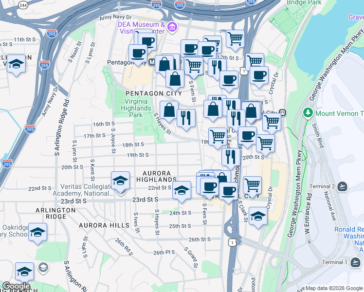 map of restaurants, bars, coffee shops, grocery stores, and more near 101 Independence Avenue Southeast in Washington