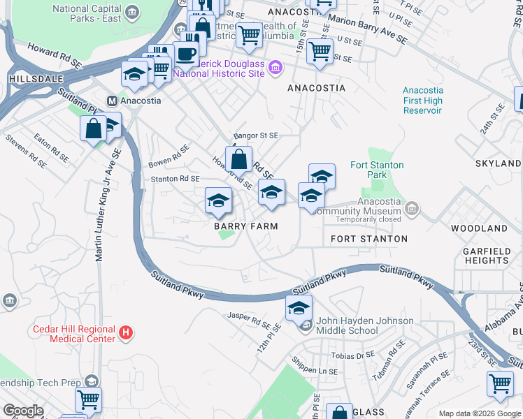 map of restaurants, bars, coffee shops, grocery stores, and more near 101 Independence Avenue Southeast in Washington