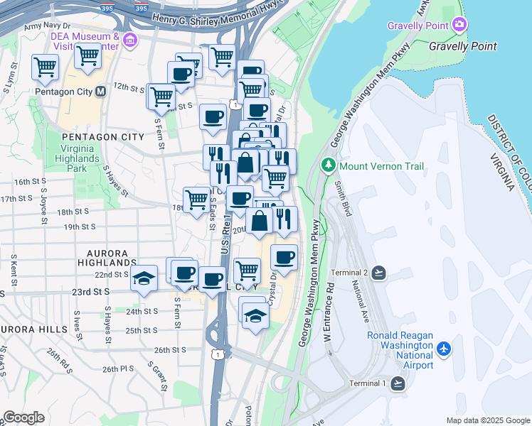 map of restaurants, bars, coffee shops, grocery stores, and more near 101 Independence Avenue Southeast in Washington