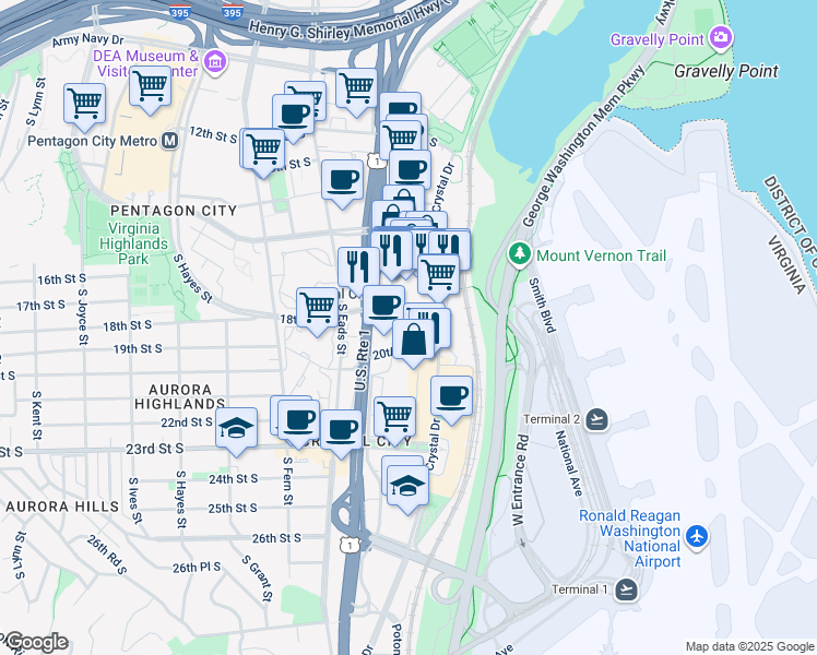 map of restaurants, bars, coffee shops, grocery stores, and more near 101 Independence Avenue Southeast in Washington